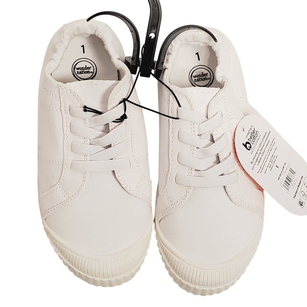 Wonder Nation Kids White Canvas Bump Toe Sneakers Memory Foam Size 1 GMWN43CA003